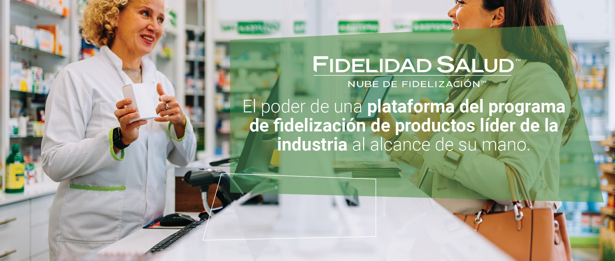 product-loyalty-program-platform-header_es Paciente mostrando al farmacéutico una oferta de fidelidad para un producto OTC